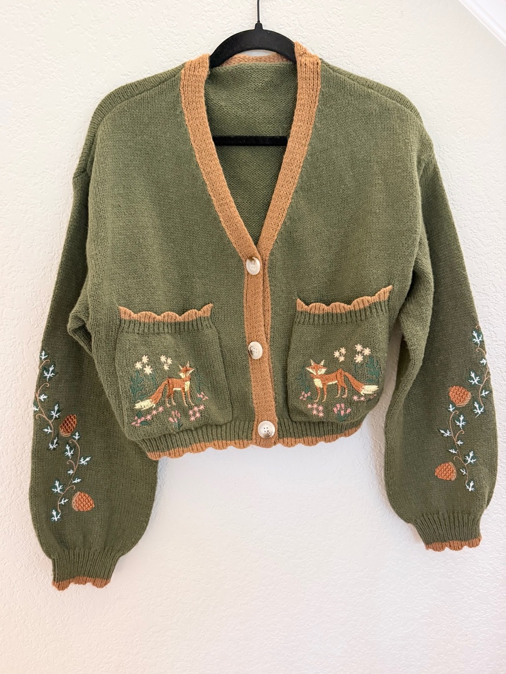 ROMWE Fairycore Fox & Flower Embroidered Cardigan — Size S